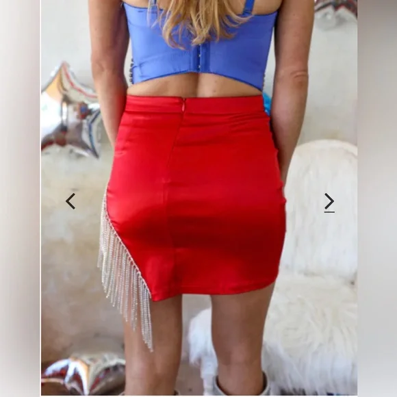 Red Satin And Rhinestone Skirt -PLEASE READ DESCRIPTION ⬇️ - Picture 3 of 4